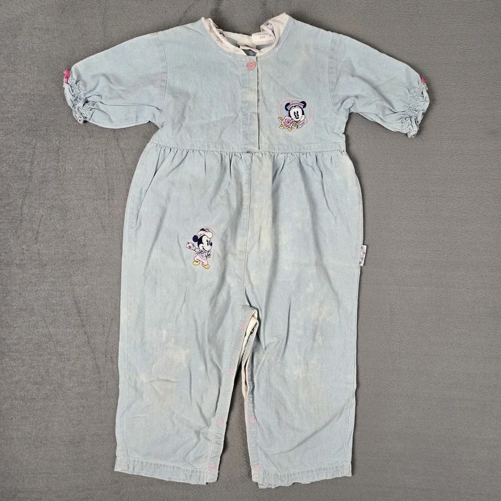 Vintage Disney Baby Mickey & Co. Minnie Mouse Blue Denim Coveralls 24 Months‎